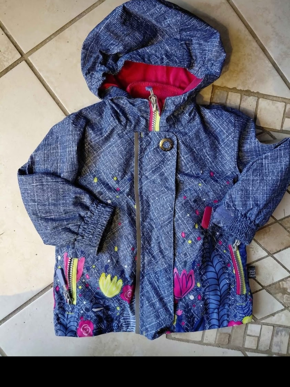 Deux Par Deux Mid-season Coat - Blue And Pink with Flower - 18m